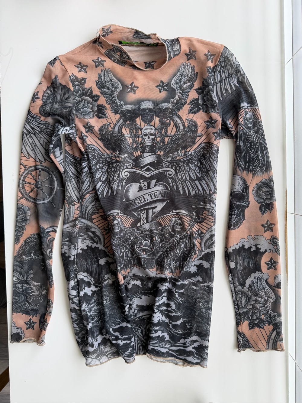 Jaded London black & grey nude mesh long sleeve top Size 8 #goth #emo #y2k